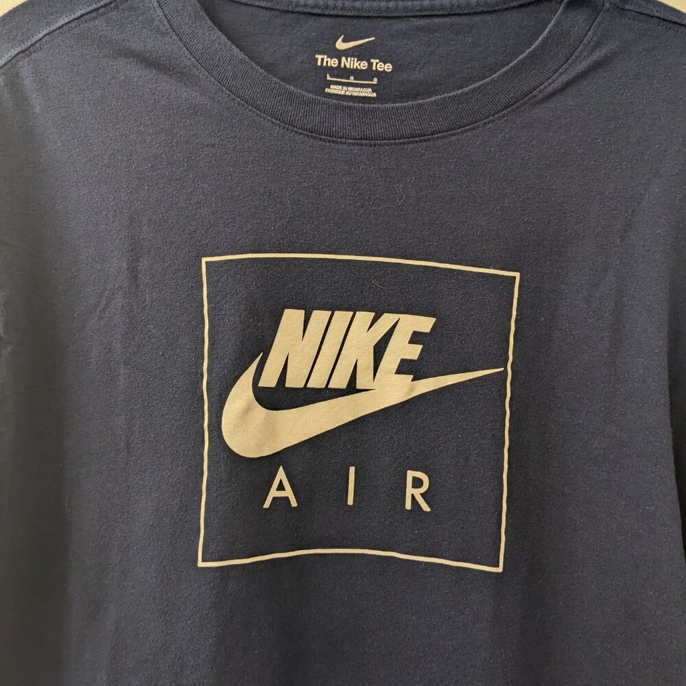 Nike Air Navy Blue and White, The Nike Tee, Long Sleeve Athletic T-shirt, Size L
